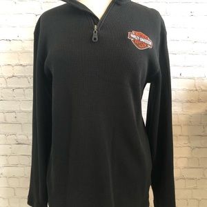 Harley Davidson Waffle Knit Henley Sweater-EUC
